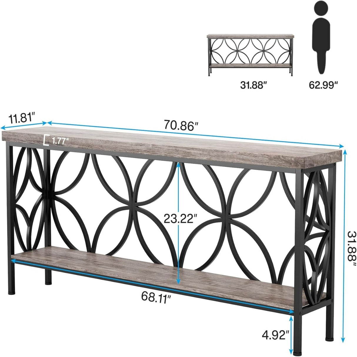 Extra Long Console Table With Open Storage Shelves