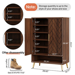 6 Tier Wooden Entryway Shoe Cabinet, Wide Storage Unit For 24 Pairs Of Shoes - Walnut