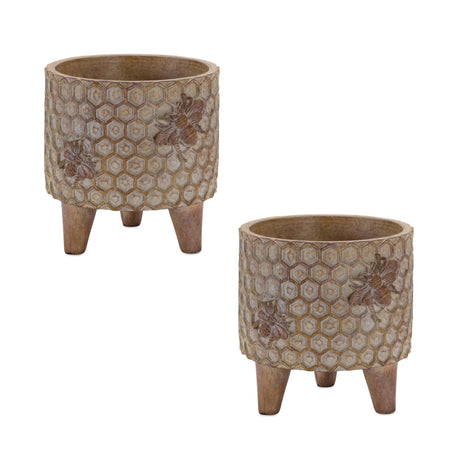 Resin-Honeycomb-Bumble-Bee-Planter-with-Legs-(Set-of-2)-Pots-&-Planters