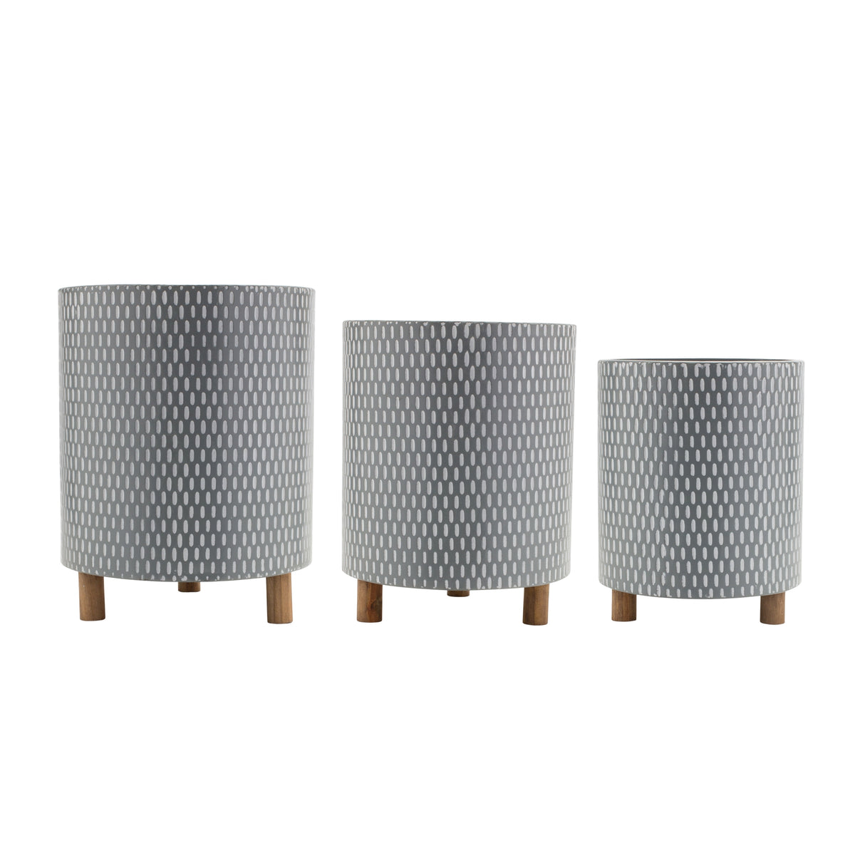 Iron metal planter with geometric design and wood legs (set of 3)