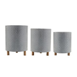 Iron metal planter with geometric design and wood legs (set of 3)