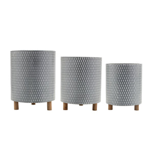 Iron-Metal-Planter-with-Geometric-Design-and-Wood-Legs-(Set-of-3)-Pots-&-Planters