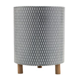 Iron metal planter with geometric design and wood legs (set of 3)