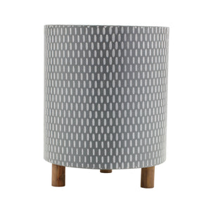 Iron Metal Planter with Geometric Design and Wood Legs (Set of 3)