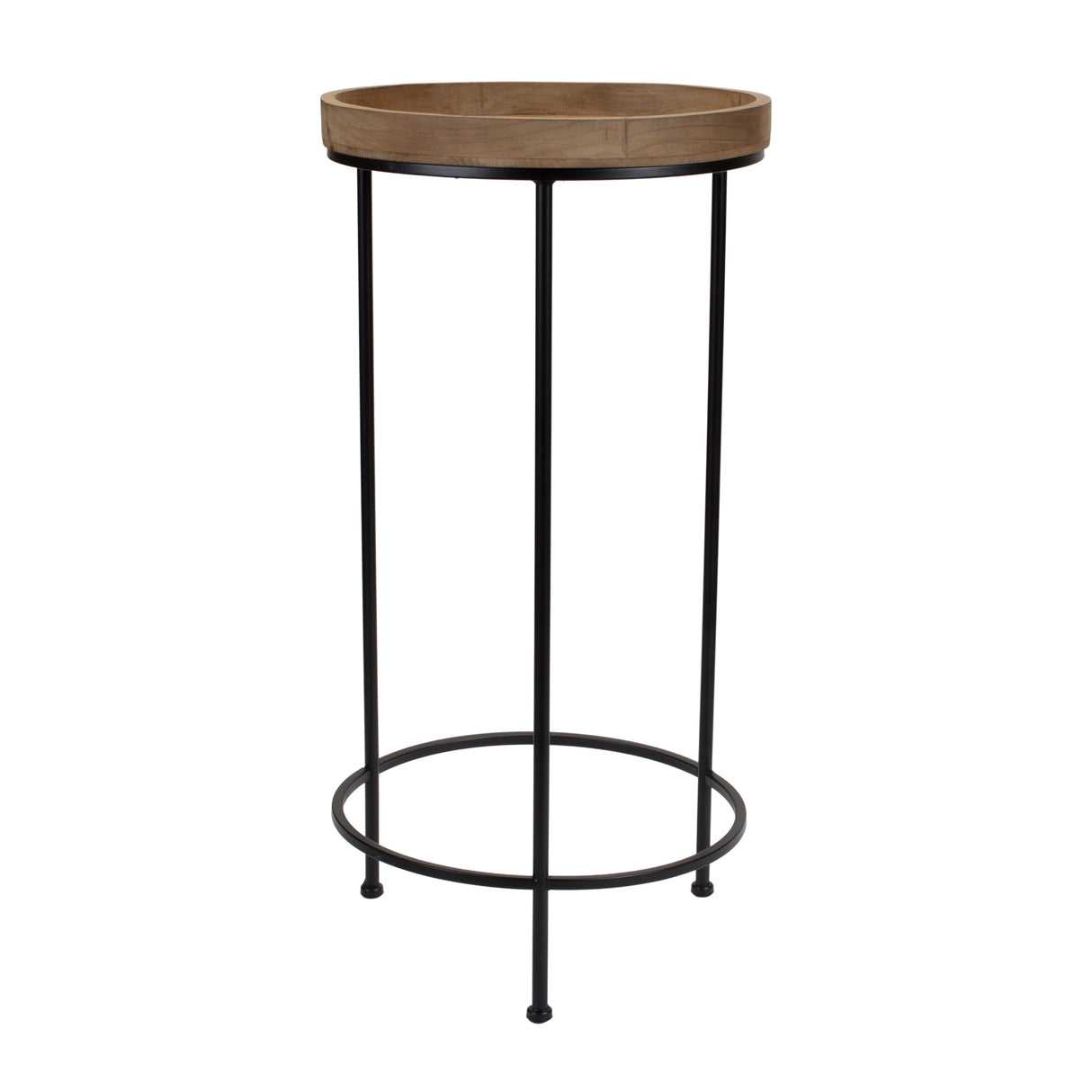 Round Wood and Metal Plant Stand Table (Set of 2)