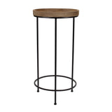 Round Wood and Metal Plant Stand Table (Set of 2)