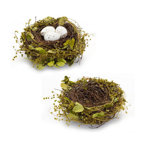 Natural twig bird nest with speckled egg accent (set of 4)