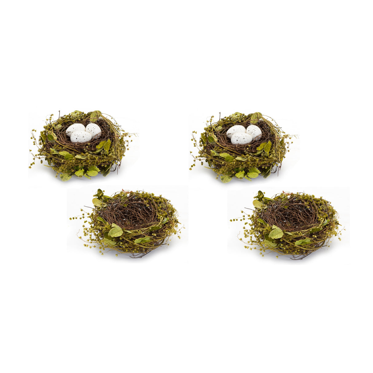 Natural twig bird nest with speckled egg accent (set of 4)