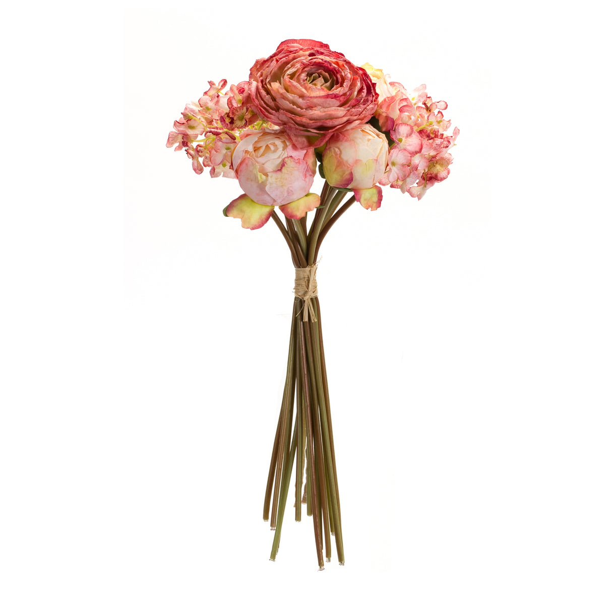 Coral pink peony and hydrangea flower bouquet (set of 6)