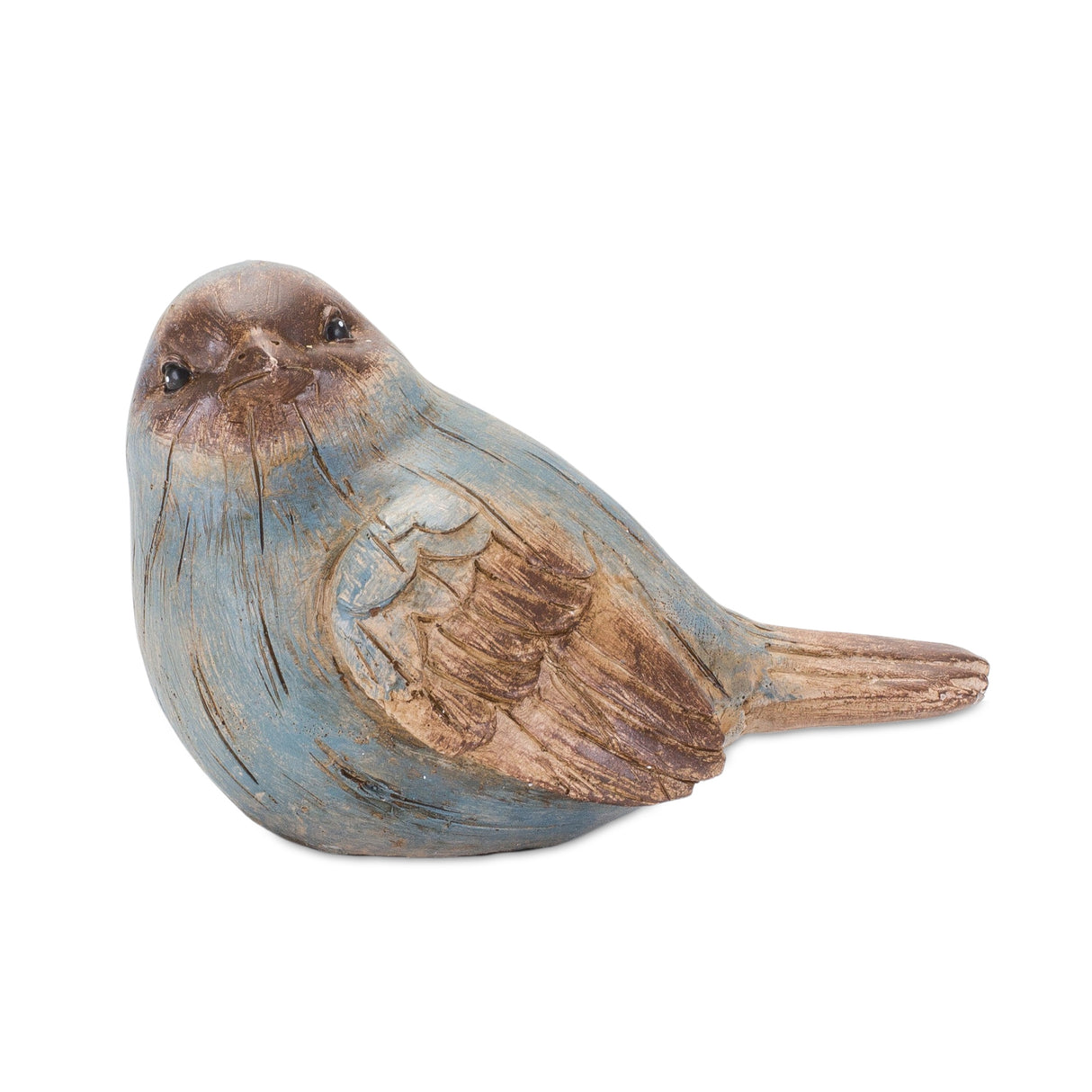 Rustic Blue Bird Figurine with Wood Grain Design (Set of 6)
