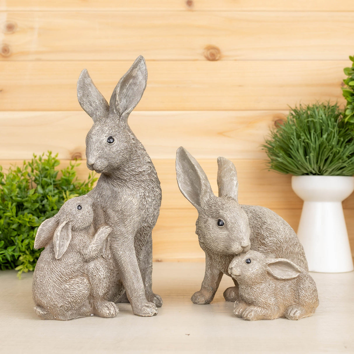 Stone Rabbit with Baby Bunny Figurine (Set of 2)