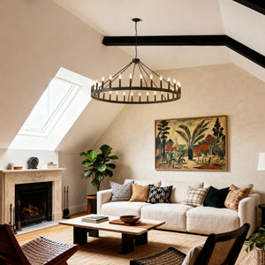 53.15 Inch Matte Black Wagon Wheel Chandelier With 30 Lights