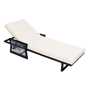Black Iron Outdoor Chaise Lounge with Cream Cushion