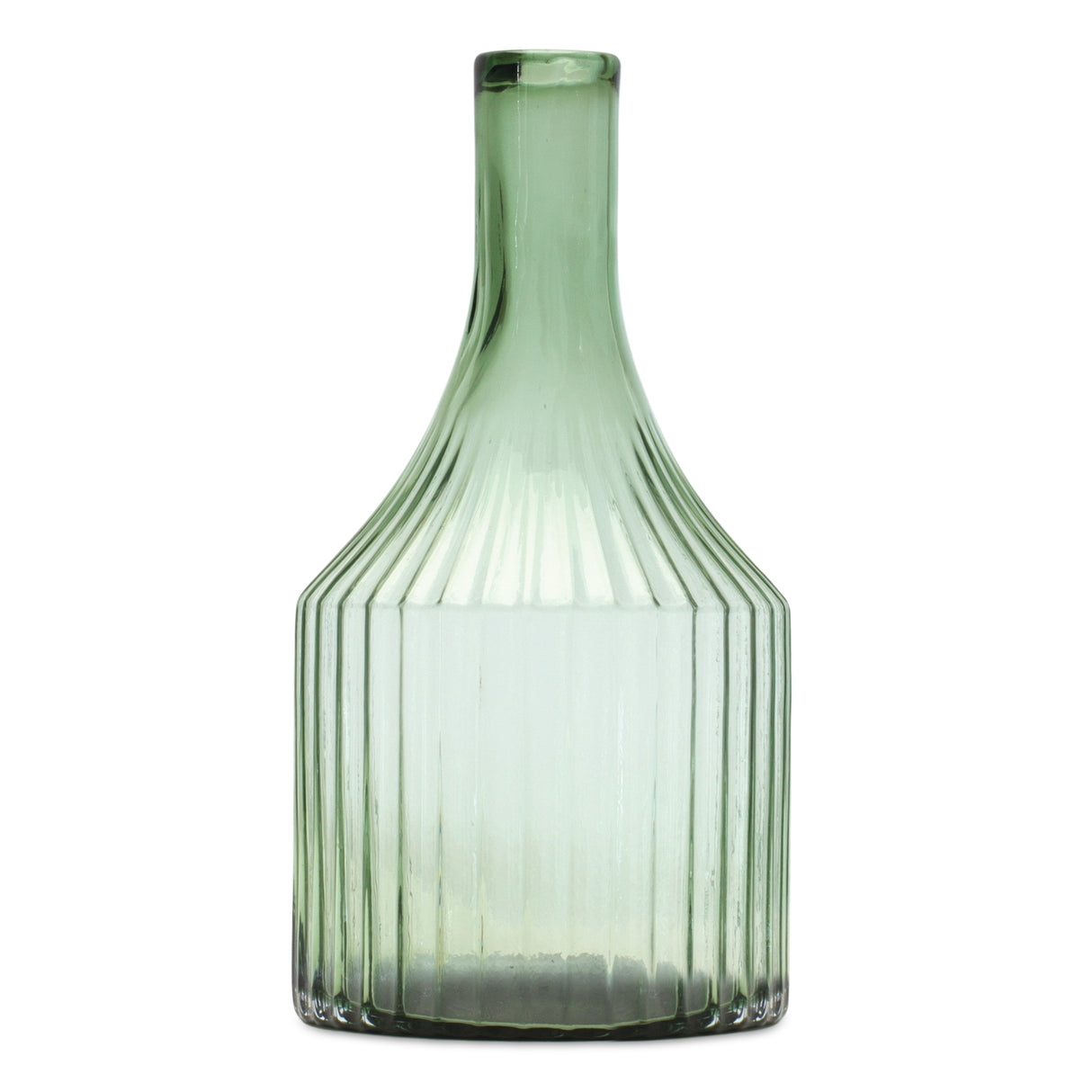 Sage ribbed glass bottle neck vase 10.75"h