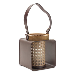 Metal-candle-holder-with-wood-and-leather-accents-Candle-Holders