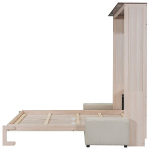 Queen Size Murphy Bed With Sofa And LED - Beige