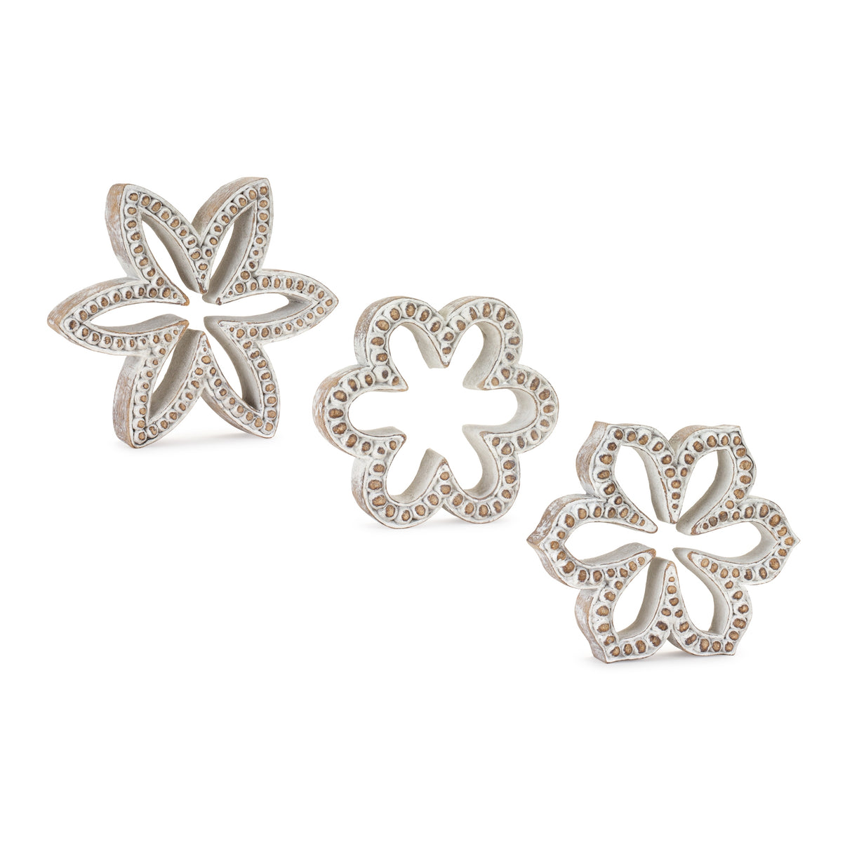 Stone-Beaded-Flower-Shelf-Sitter-with-White-Washed-Finish-(Set-of-3)-Decorative-Objects