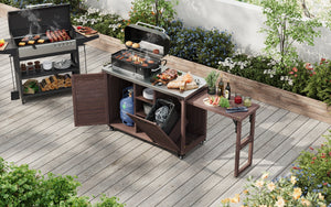 K&K 78.3' Outdoor Kitchen Island with Foldable Grill Table