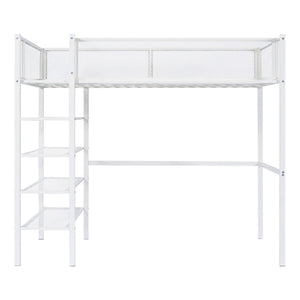 Loft Bed With 4 Tier Shelves And Storage