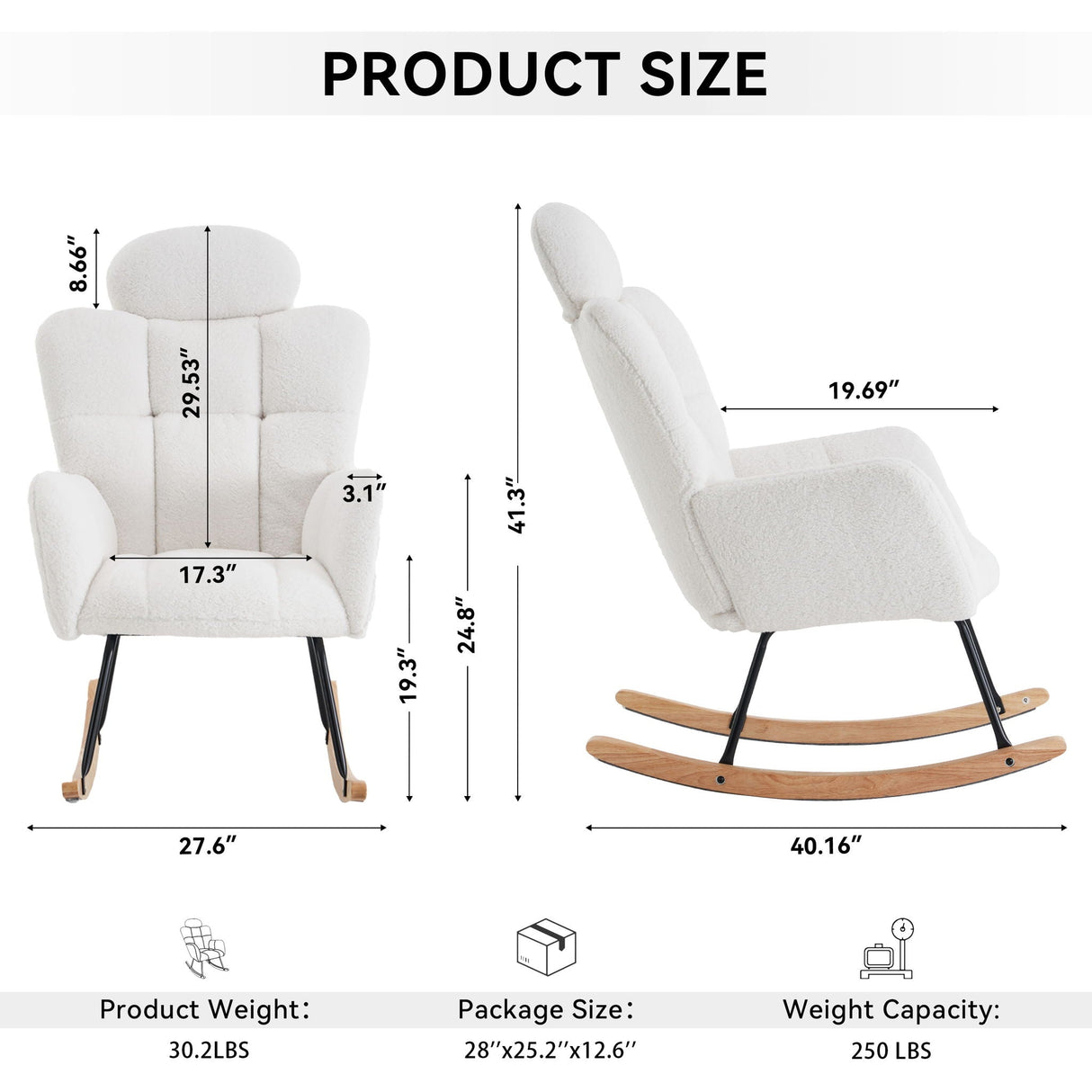 Contemporary Teddy Fabric Upholstered Nursery Rocking Glider Chair with High Backrest and Pillow