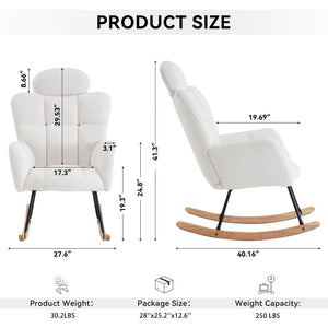 Contemporary Teddy Fabric Upholstered Nursery Rocking Glider Chair with High Backrest and Pillow