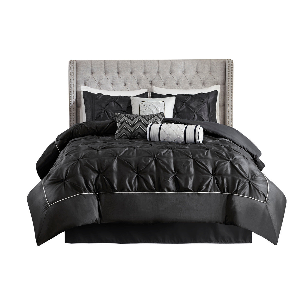 7 Piece Tufted Comforter Set Black King