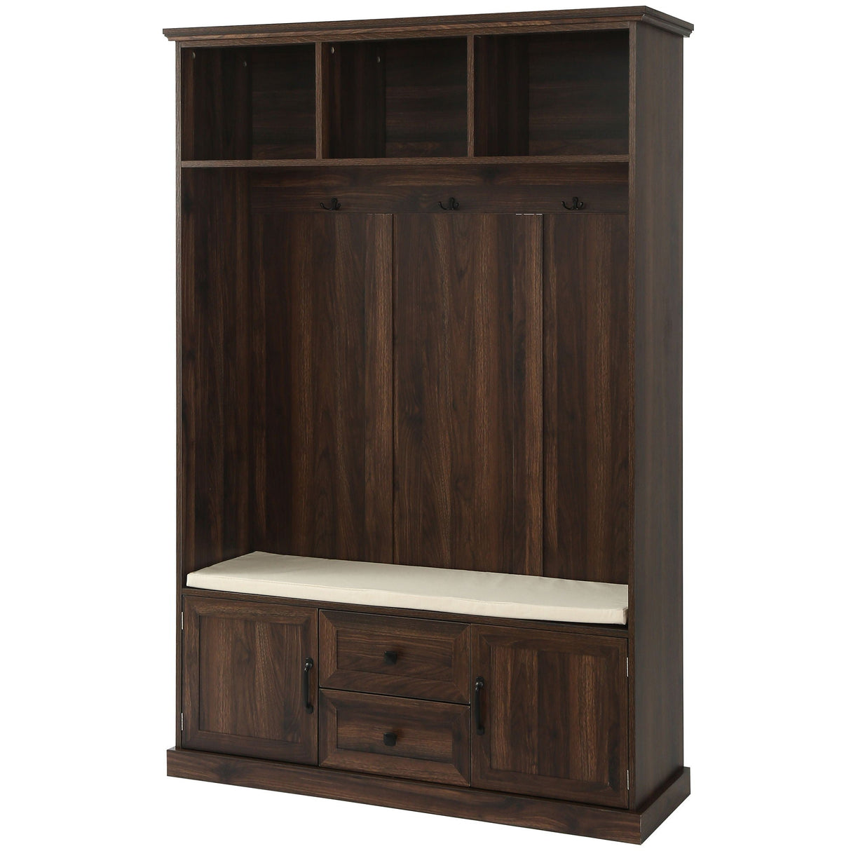 Hall Tree With 3 Hooks, Coat Hanger, Entryway Bench, Storage Bench, 3 In 1 Design