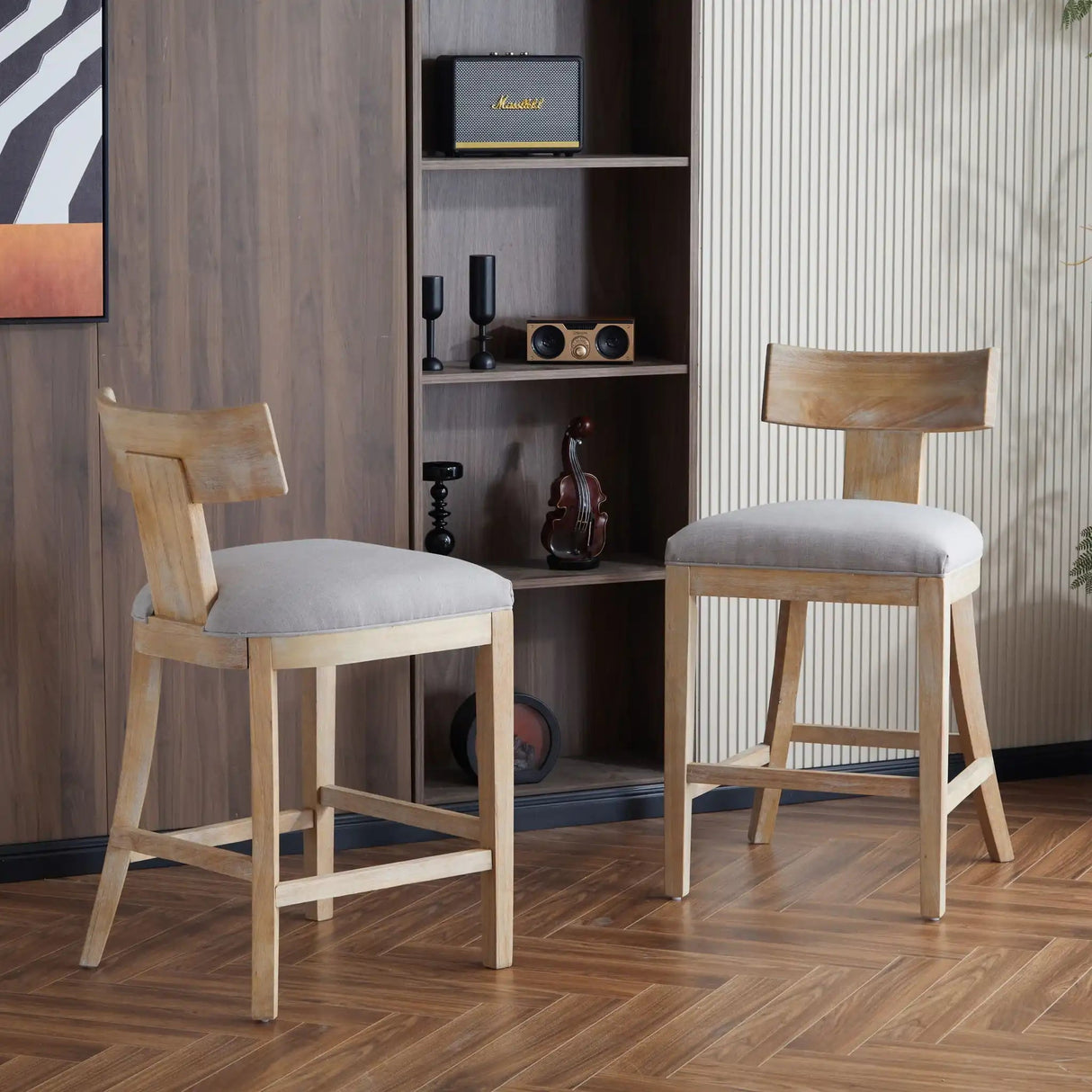 Upholstered Counter Height Bar Stools With Solid Rubber Wood Frame (Set of 2)