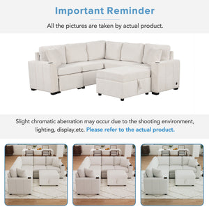 Sectional Sofa Convertible Pull-Out Sofa Bed With A Movable Storage Ottoman For Living Room