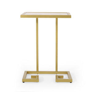 Modern Glam C Shaped End Table With Tempered Glass Top - Gold