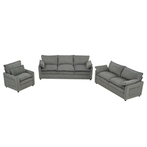 Modern Sofa Set With Double Layer Cushion And Side Storage Pockets