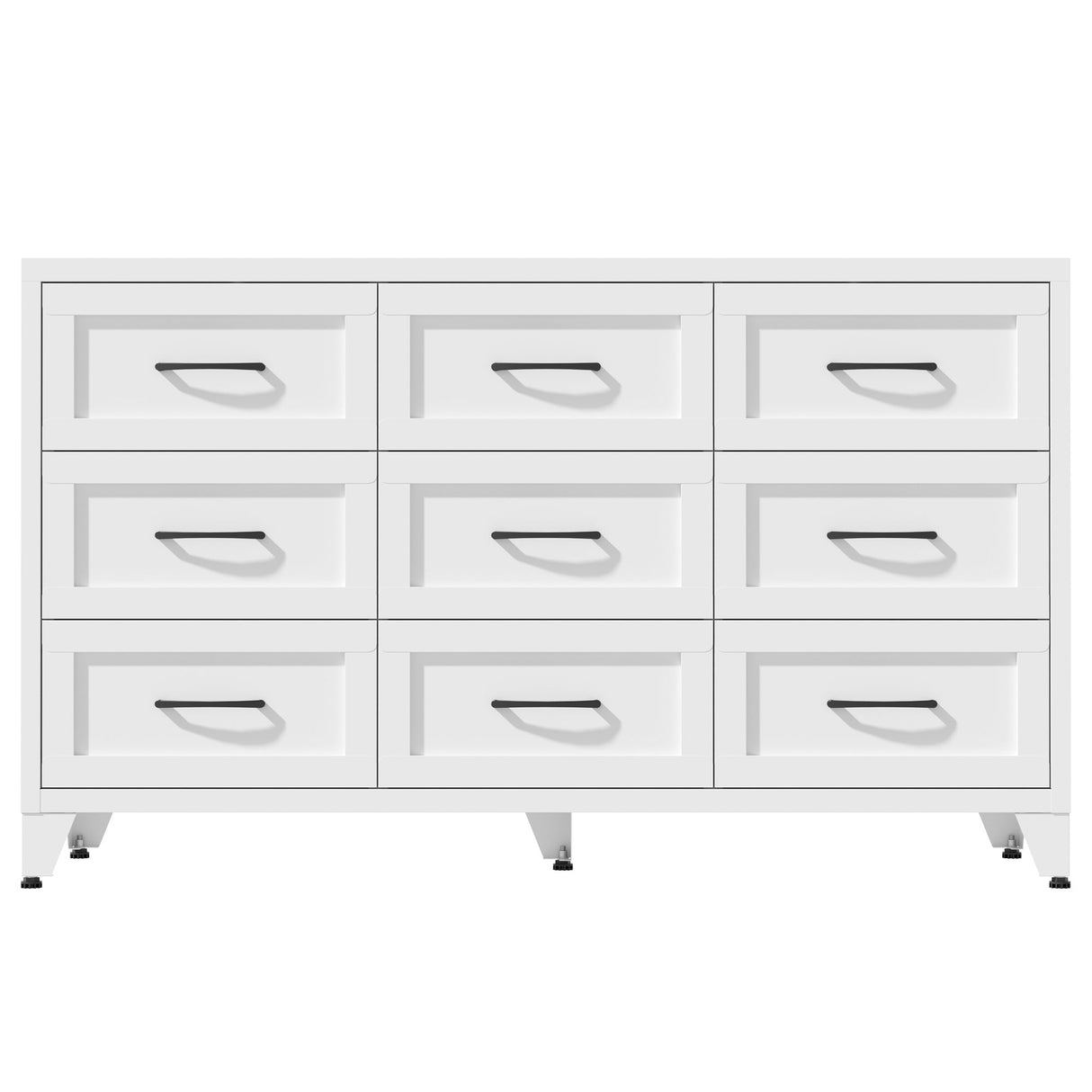 9 Drawer Dresser for Bedroom, Metal Profile Chest of Drawers, White Bedroom Dresser with Storage Drawers for Closet, Hallway, Entryway, Steel Furniture with Quiet-Glide Rails, Easy-Clean & Scratch