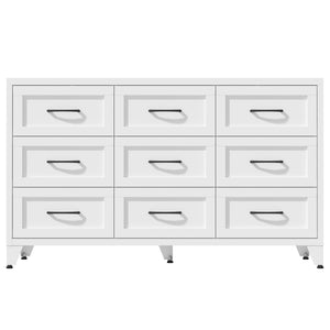 9 Drawer Dresser for Bedroom, Metal Profile Chest of Drawers, White Bedroom Dresser with Storage Drawers for Closet, Hallway, Entryway, Steel Furniture with Quiet-Glide Rails, Easy-Clean & Scratch