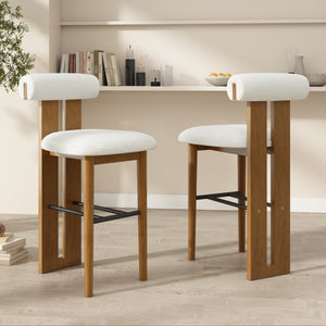 Renee Indoor Wooden Upholstered Barstool with Rubberwood Frame - Ivory or Walnut