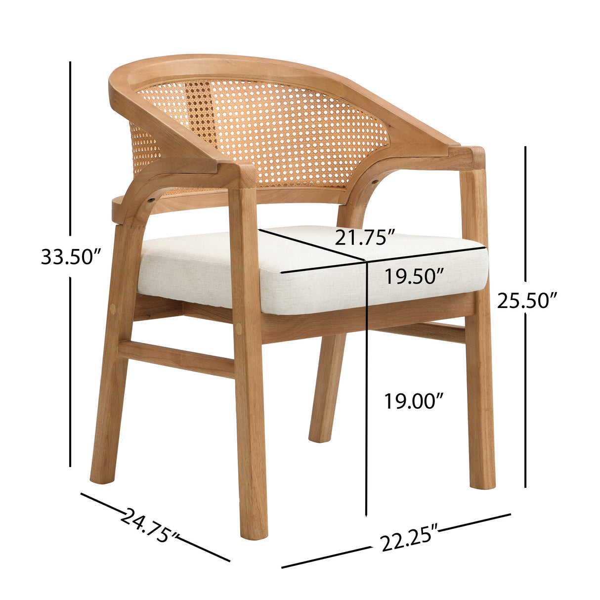 Wooden Frame Dining Chair with Rattan Back, Set of 2