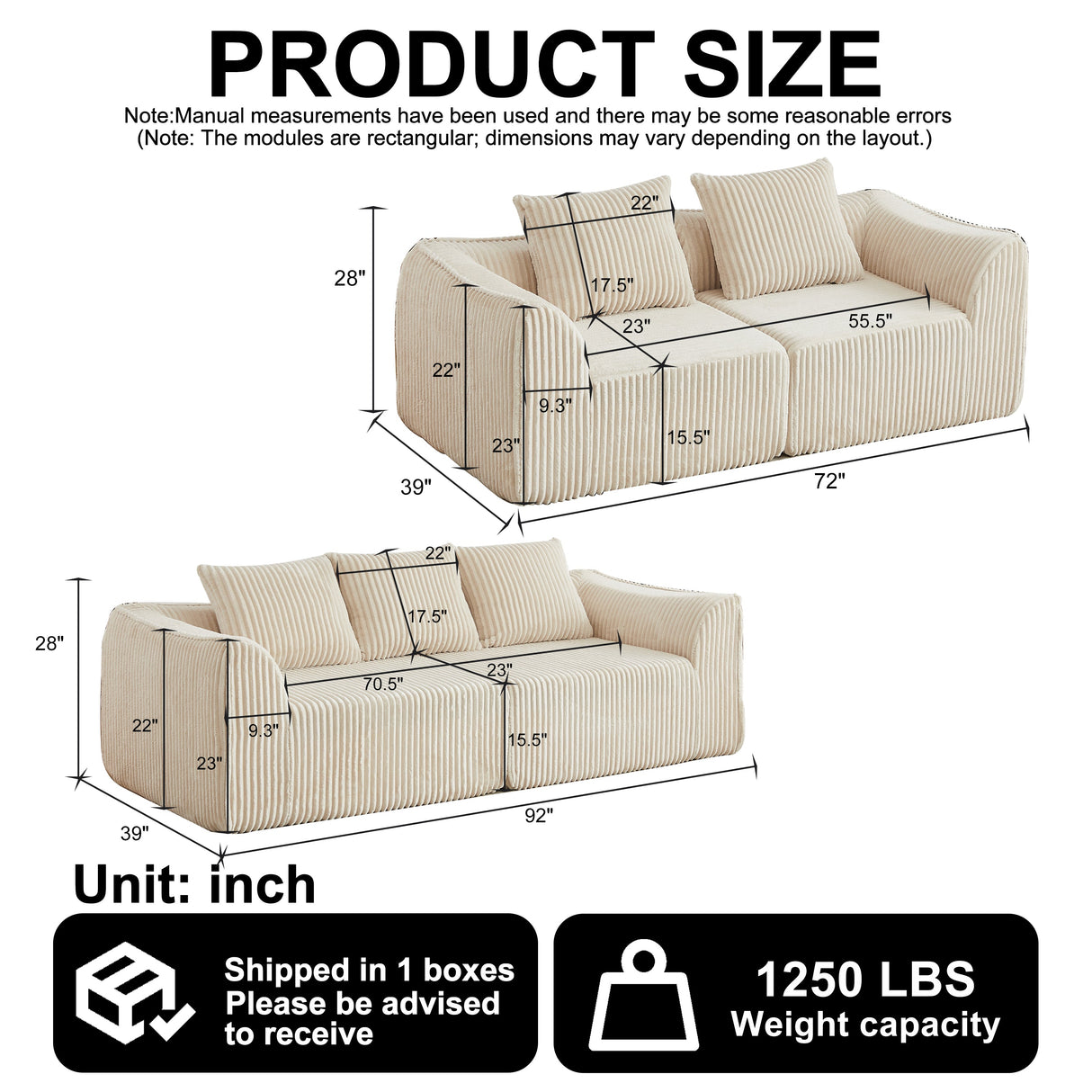 Minimalist 3+2 Seater Corduroy Sofa Set