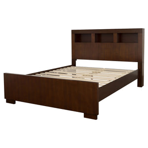 Copper - Eastern King LED Storage Bookcase Bed With Built In Shelves - Cappuccino