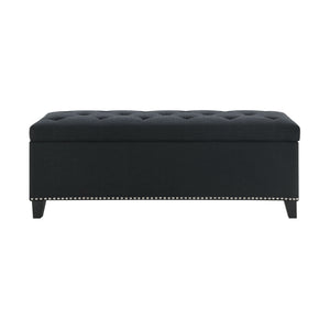 Button Tufted Storage Ottoman, Living Room Bench With Safety Close Hinge - Black