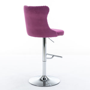 Swivel Barstools Adjusatble Seat Height From 25-33", Modern Upholstered Base Bar Stools With Backs Comfortable Tufted For Home Pub And Kitchen Island (Set of 2)