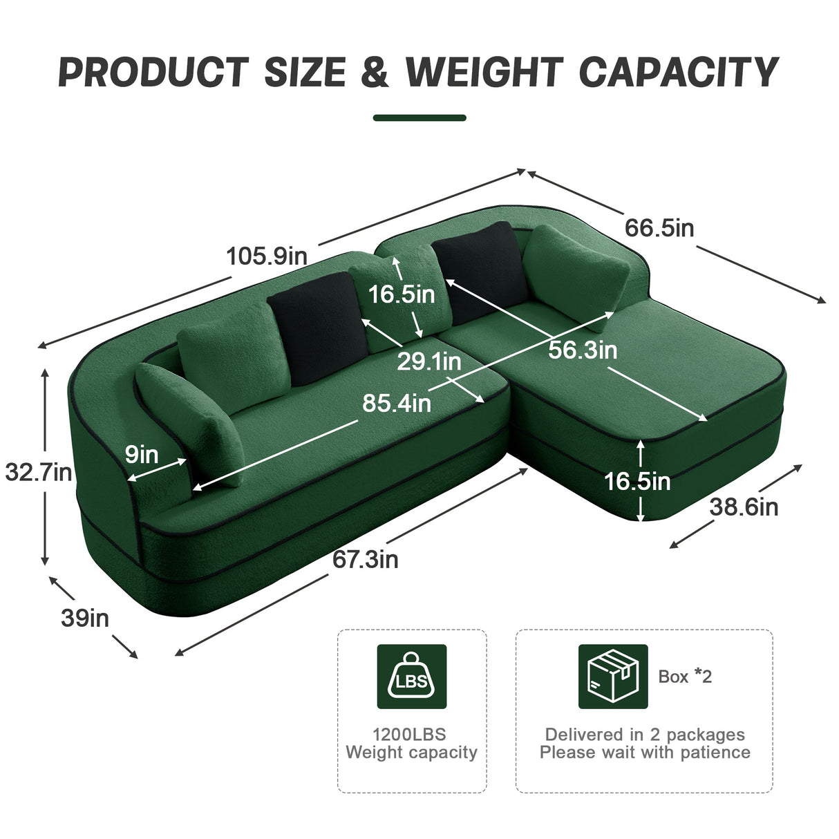 106" Teddy Fabric Boneless Sofa