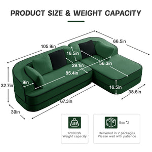 106" Teddy Fabric Boneless Sofa