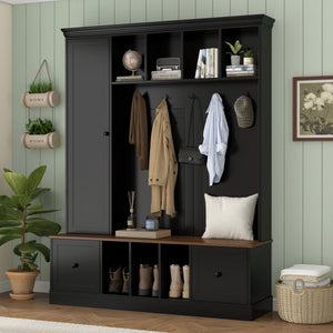 Vibe Haus 62.2'' Farmhouse Hall Tree with Shoe Storage Bench