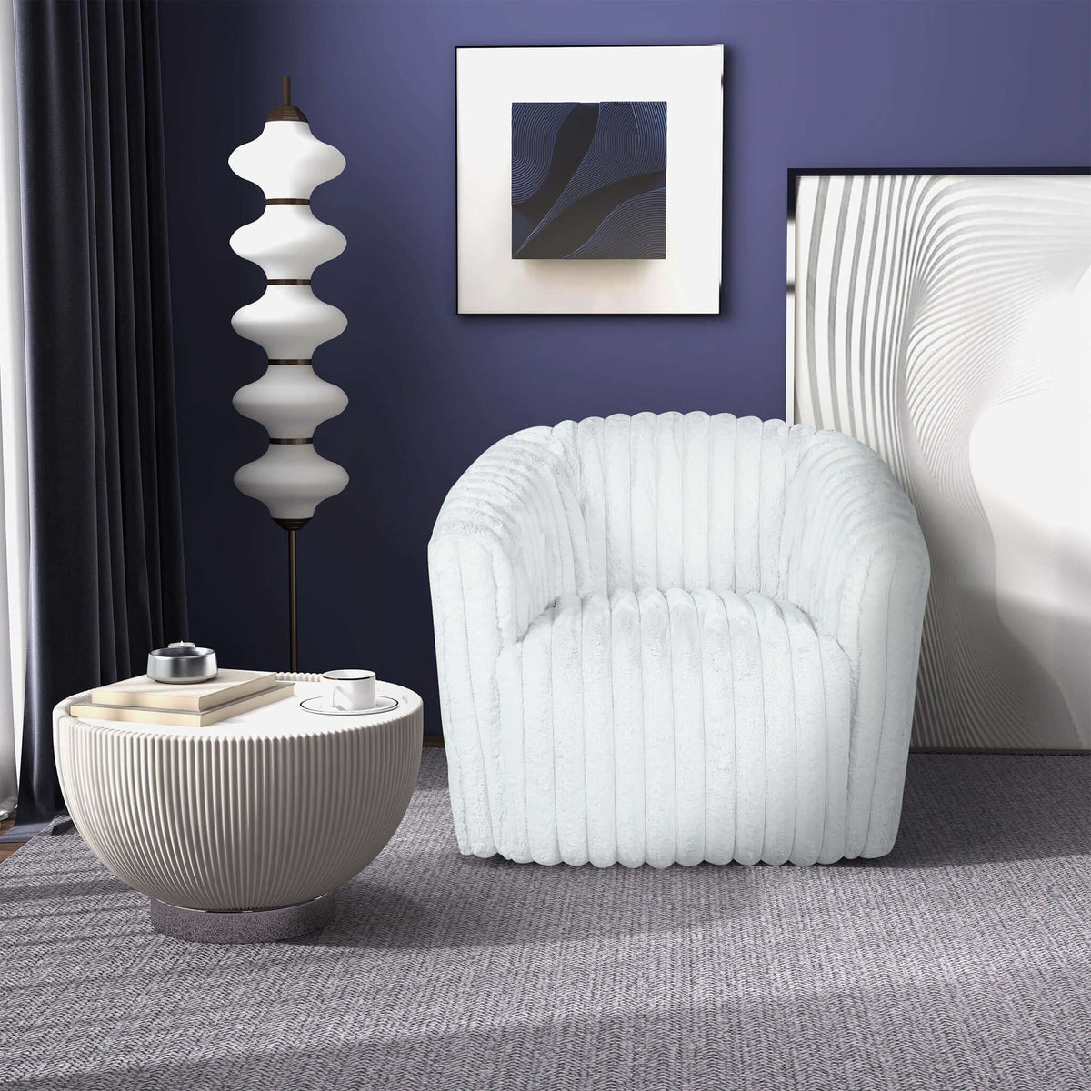 Modern Comfort Swivel Chair with Channel-Tufted Design - White or Gray
