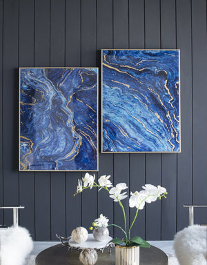 The Oceanus Elegance™ — Marbled Blue & Gold Panel Wall Art