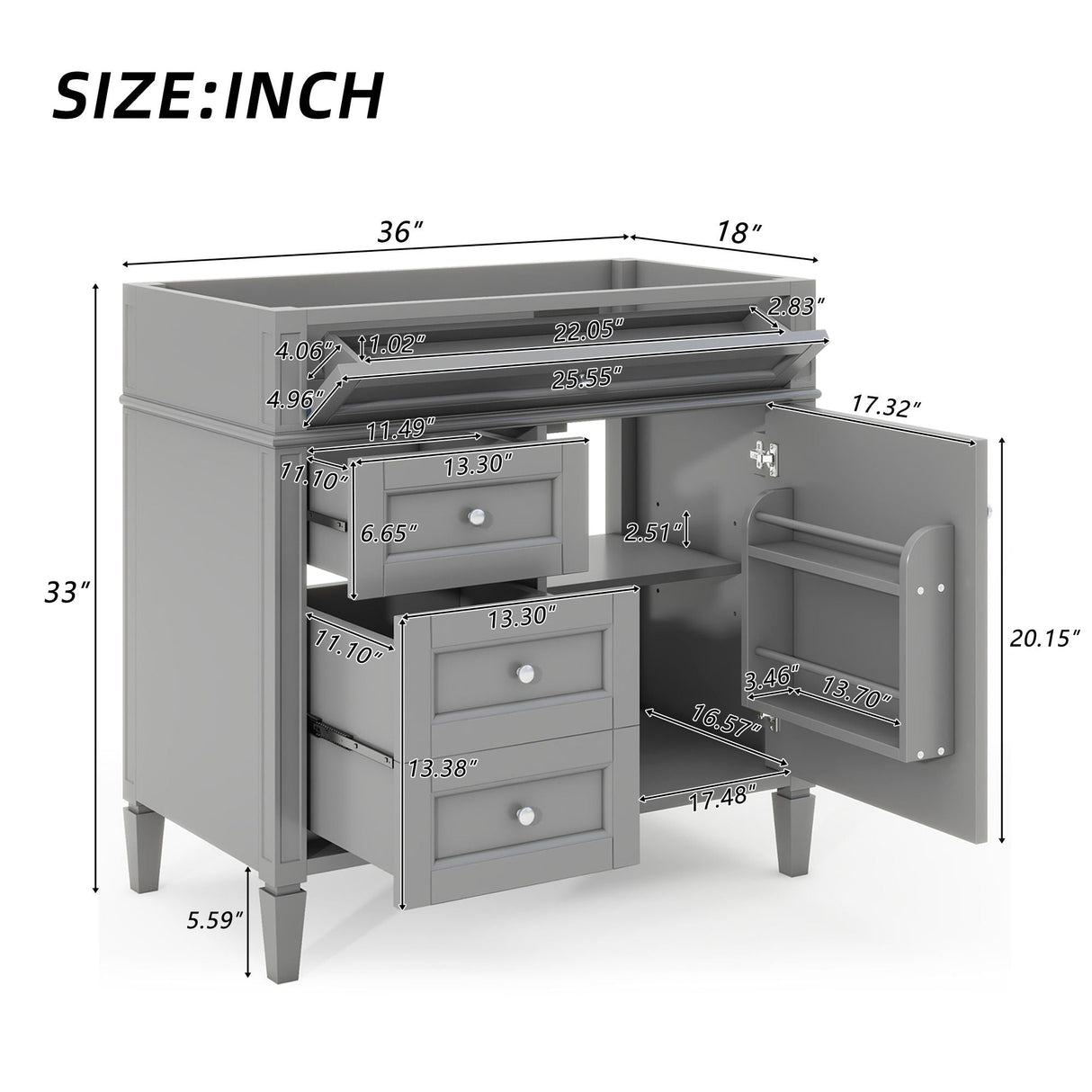 Bathroom Vanity With 2 Drawers and Tip-Out Drawer Storage Cabinet