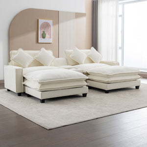 Sectional Sofa Upholstered Sofa With Two Removable Ottoman, Two USB Ports, Two Cup Holders And Large Storage Box For Living Room
