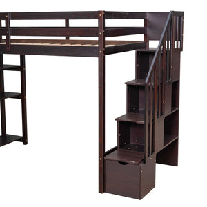 Loft Bed With Storage Drawers And Stairs With Shelves