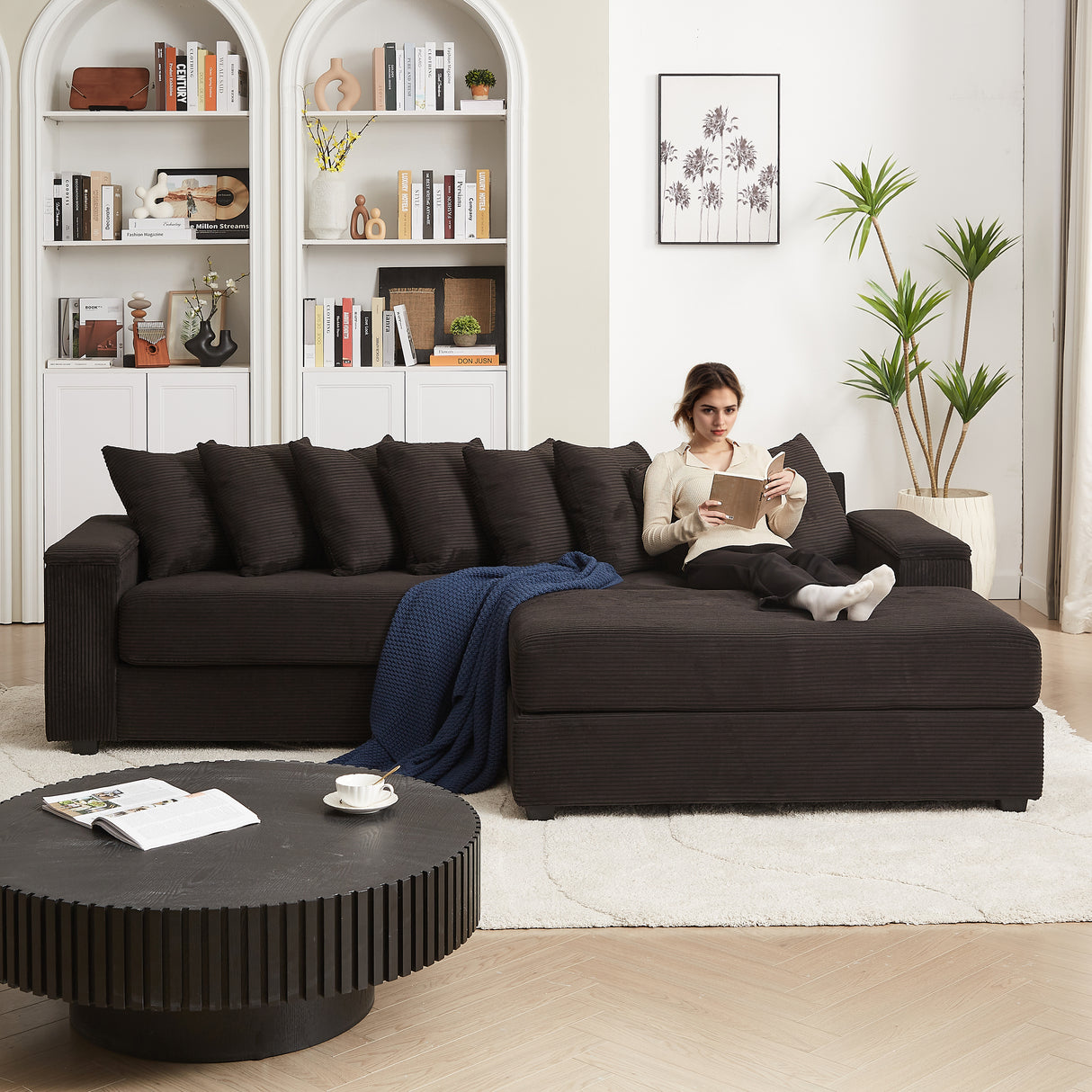 Luxe Oversized L Shaped Sofa with Chaise,Comfy Corduroy L Shaped Sectional