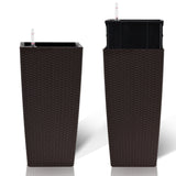Pack of 2 Brown 22-Inch Faux Rattan Square Planters with Automatic Watering System