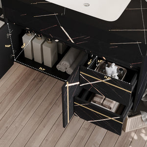 35.2 in Floating Bathroom Vanity with Sink and Faux Marble Top